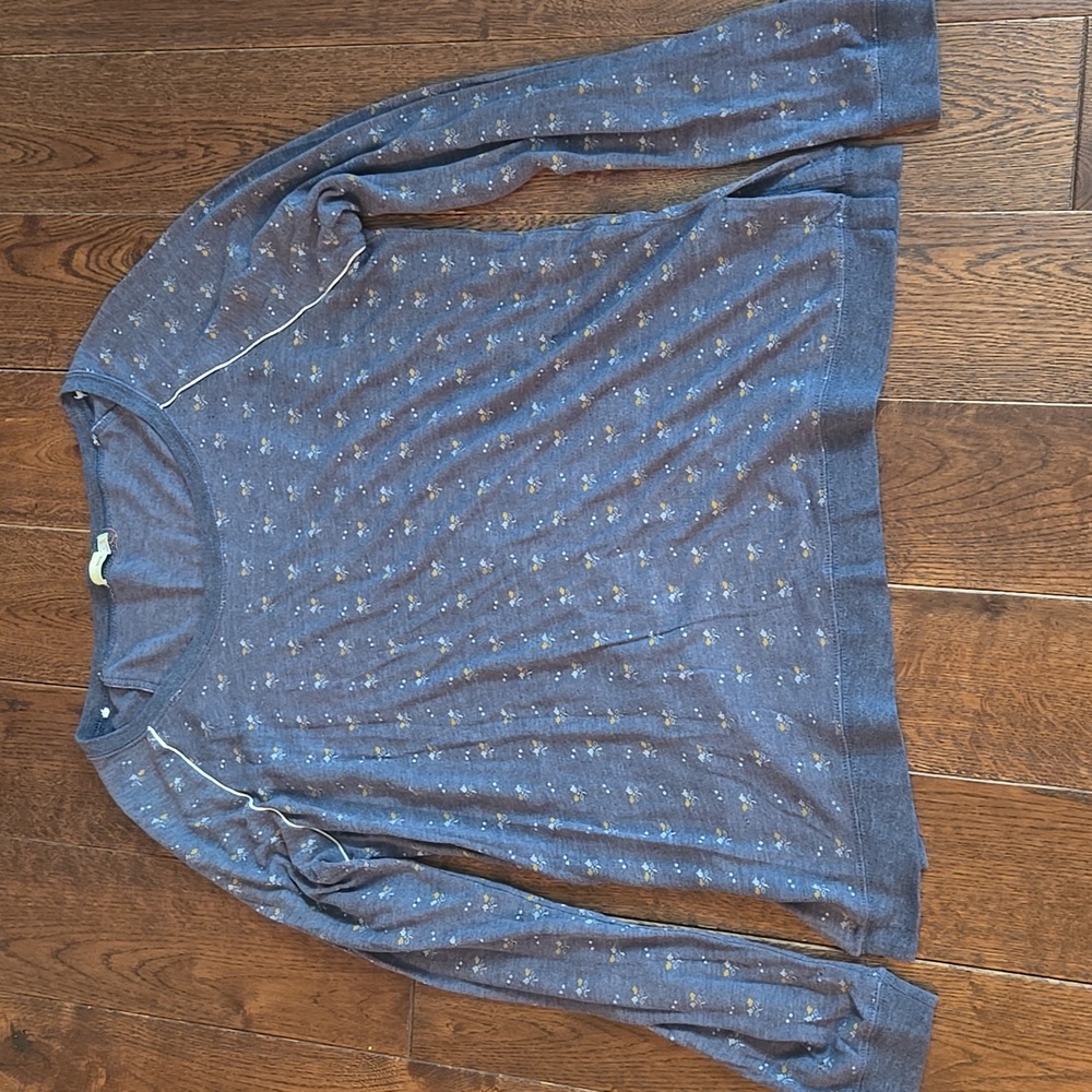 Alternative Earth Blue Floral Print Long Sleeve Top Lightweight Womens XL